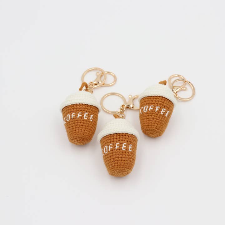 Hand-Knitted Coffee Cup Keychain for a Warm Pick-Me-Up for wholesale by Sparkle Being