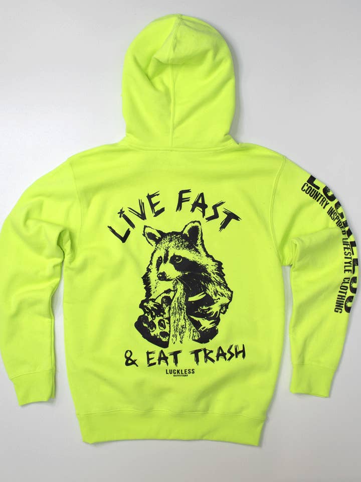 Leef Snel Eet Afval Zware Hoodie voor wholesale door Luckless Outfitters