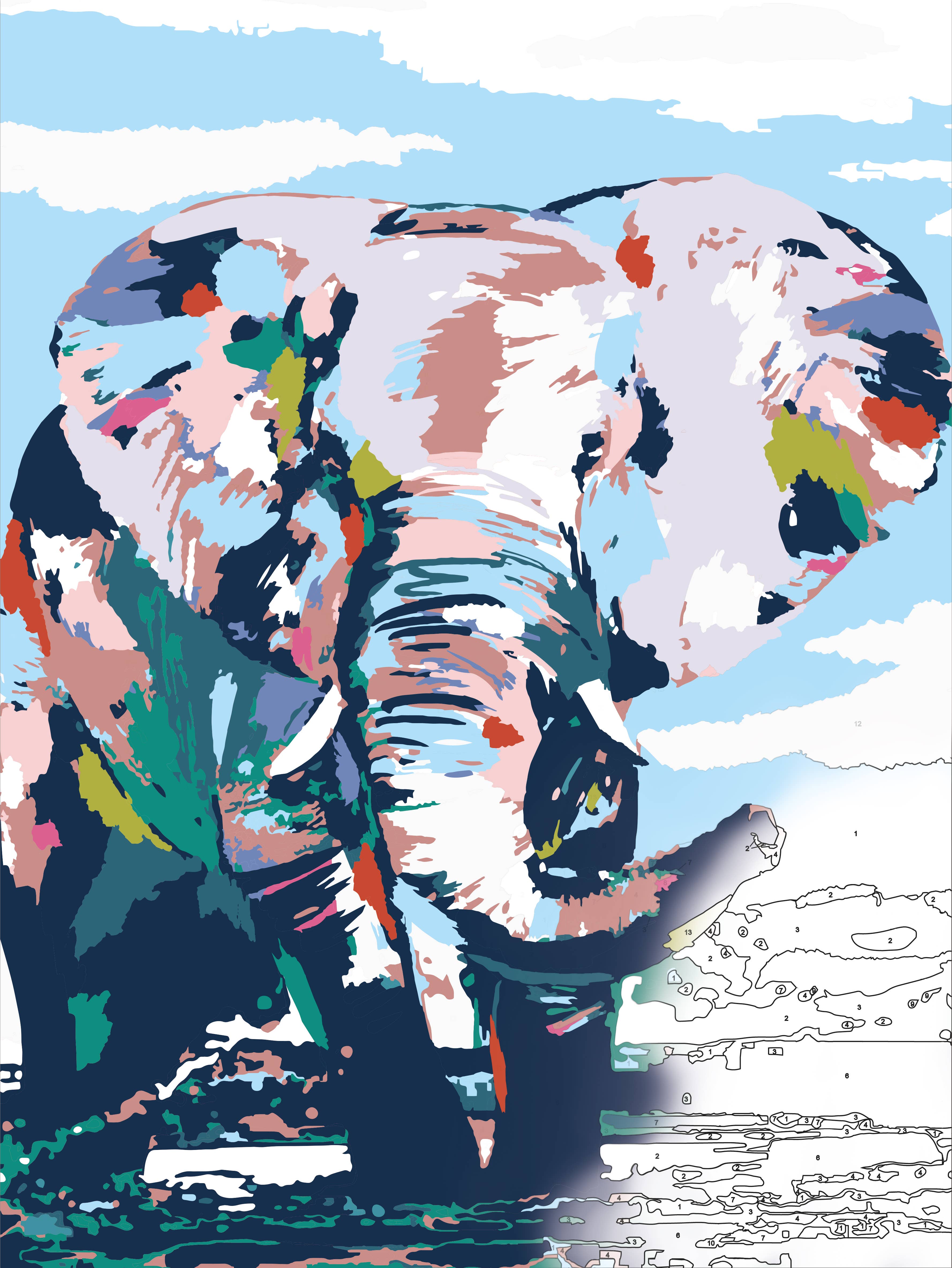 West Design Products - Vente Kit de bricolage - Artiste Peinture par Numéros - Éléphant Noble - 14 couleurs1