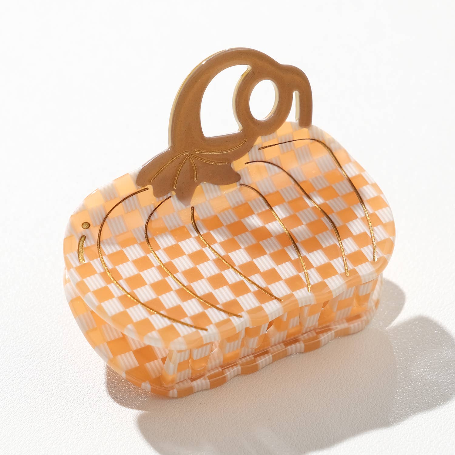 Assorted Gingham Checkered Pumpkin Claw Clip | Fall Claw Clip for wholesale on Faire1