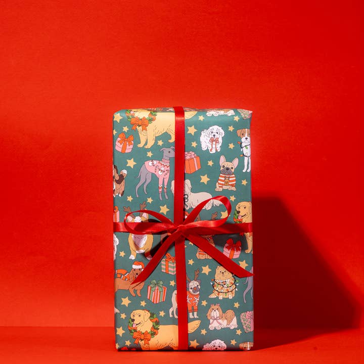 Illustrating Amy - Wholesale Wrapping Paper Roll - Holiday Dogs Gift Wrap Rolls