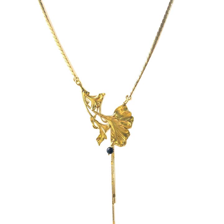Gold Ginkgo Gin Necklace for wholesale by Lotta Djossou Paris
