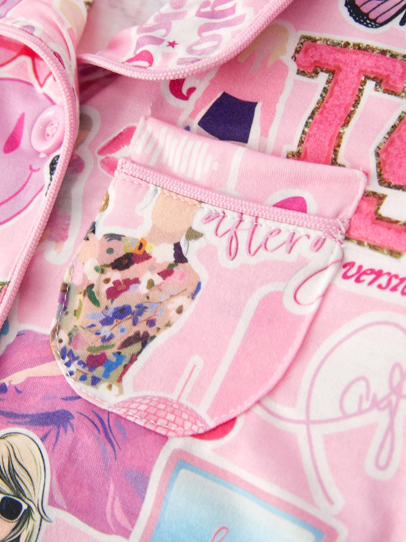 Rylee Faith Designs – Conjunto de pijama - Crianças por atacado – Conjunto de Pijama de Botão Rosa TS com Lapela, Manga Curta e Calções6