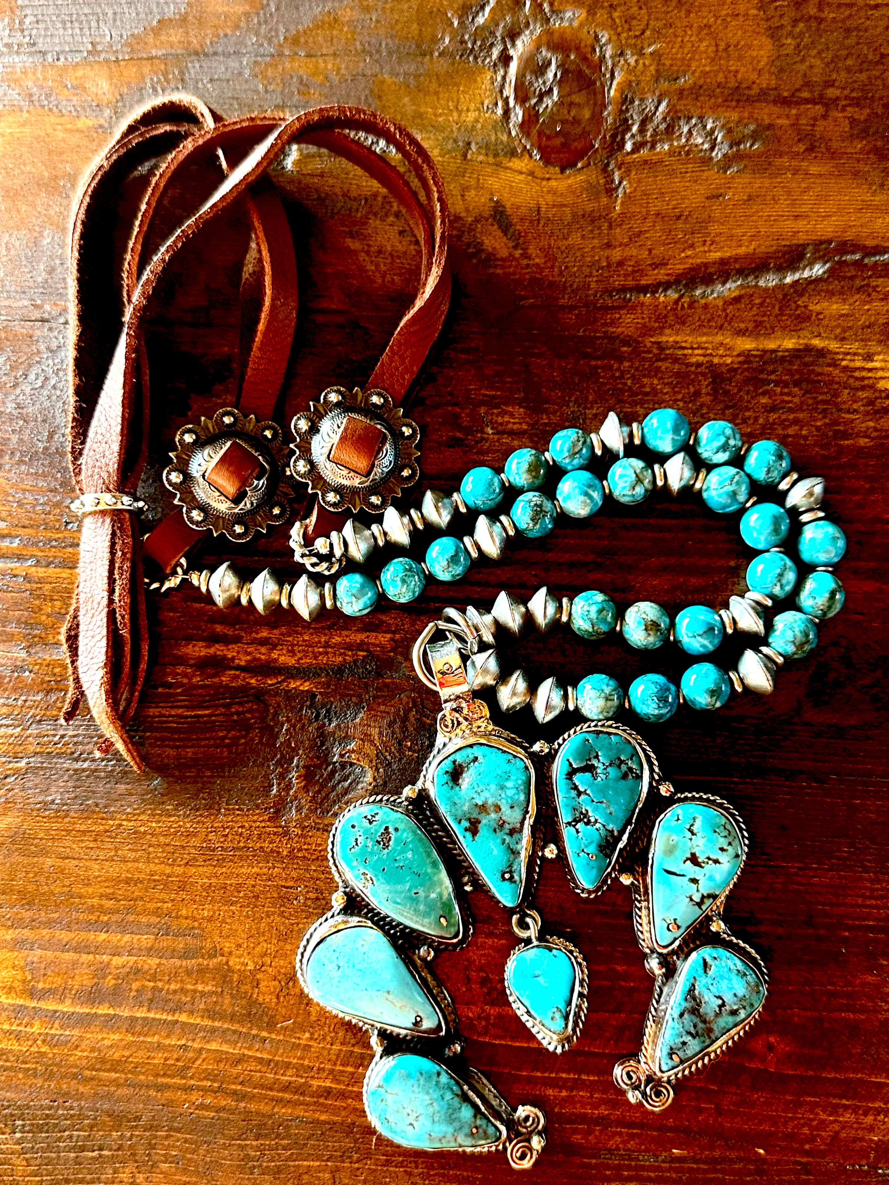 Fleurdesignz Western Jewelry - Wholesale Pendant/Charm Necklace - Adjustable Squash Blossom Necklace, Natural Blue Turquoise1