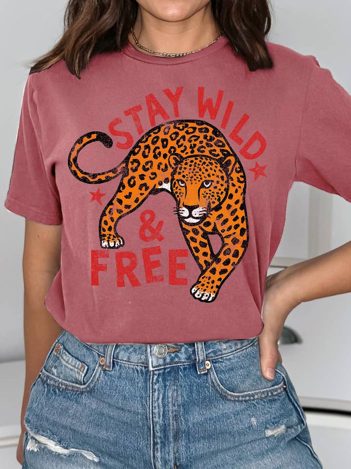 BT2587-T Kvinder Gepard Grafisk Print Kortærmet Løs Top for engroshandel hos BouTeeQue Closet