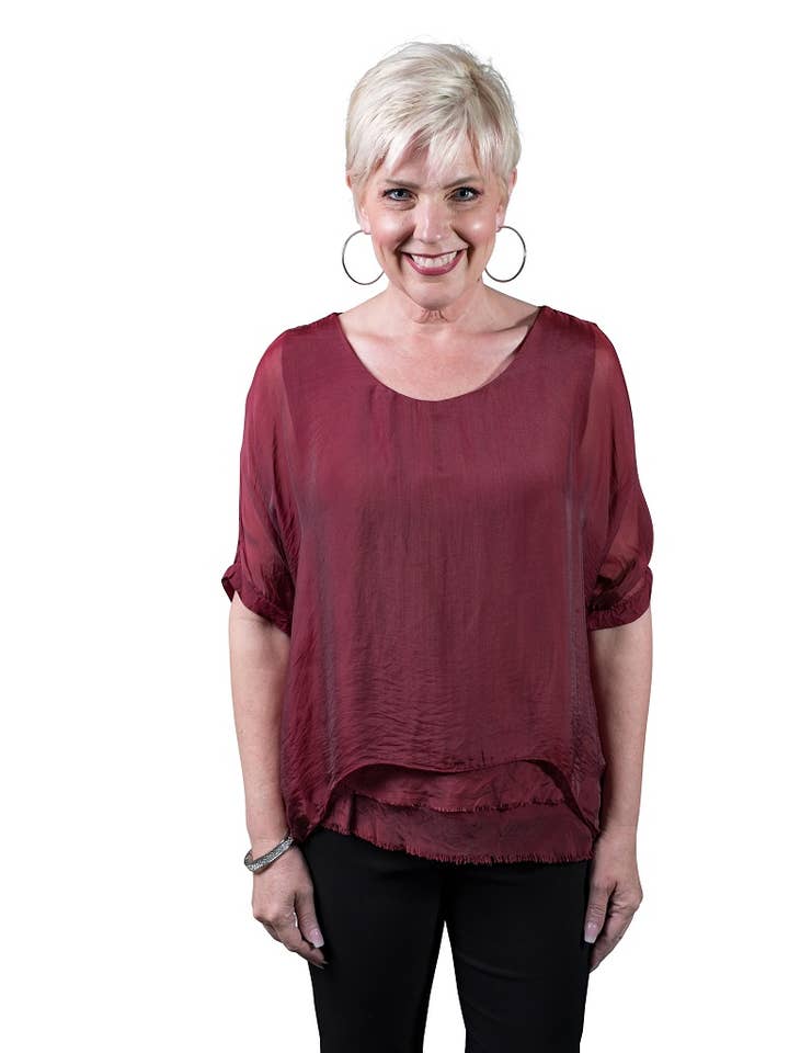 TINA Stephens Italy/Tees By Tina - Wholesale Blouse - Women's - Adriana Silk Double Raw Edge Top (BQ209)8