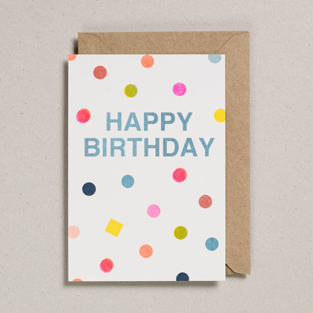 Petra Boase Ltd (US Duties Paid) – wholesale Birthday card – Riso Shapes - Pack of 6 - Happy Birthday Spots