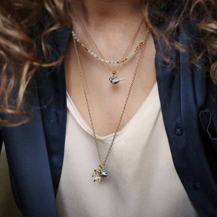 A&C Oslo - Wholesale Pendant/Charm Necklace - Blue tit gold double pendant necklace2