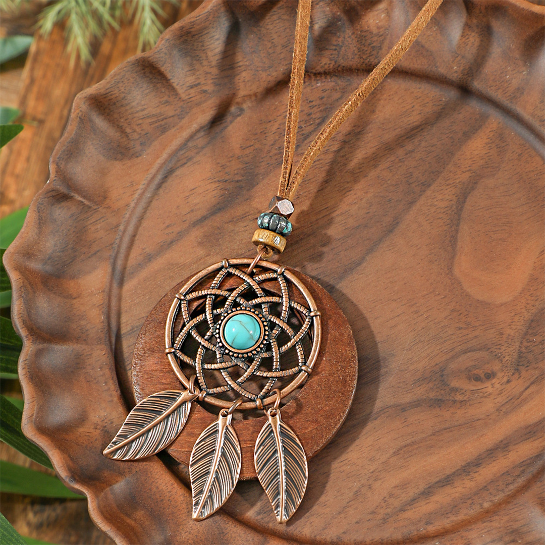 UNISHE - Vendita all'ingrosso Collana con ciondolo/pendaglio - Collana con ciondolo a foglia vintage in tono Maillard boho HH0831