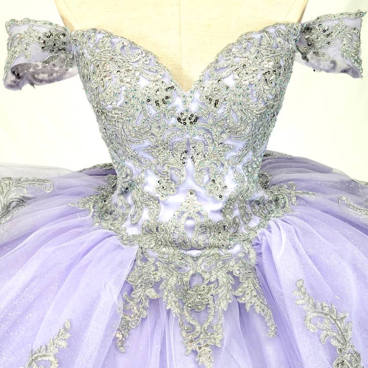 lilac silver Off the shoulder lilac/silver quinceanera dress CHF3123 for wholesale on Faire1