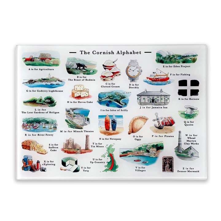 The Cornish Alphabet Cutting Board for wholesale by Yeti Cards & Gifts