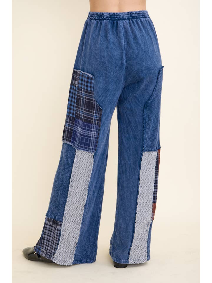 J.Her - Wholesale Pants - Women's - Mineral Washed Plaid Patched Doily Pants HP673615