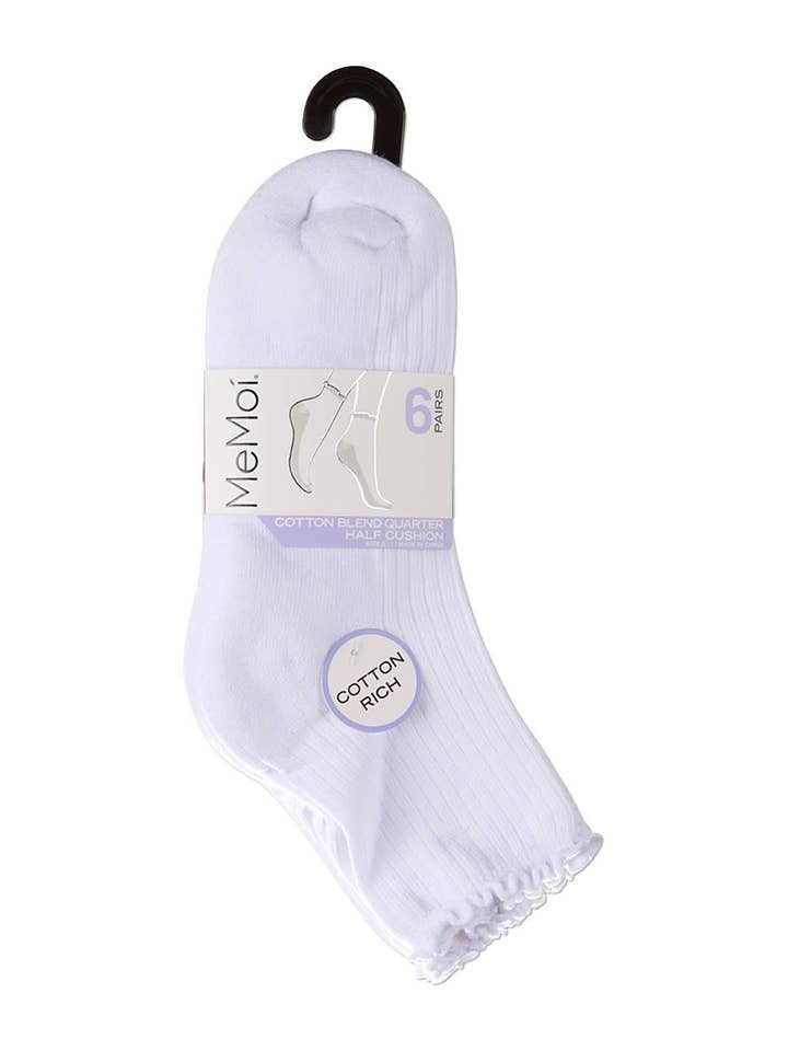 Infinity Classics International Inc. - Wholesale Socks - Women's - Ribbed Picot Cuff Cotton Quarter Sock 6 Pr Pack5