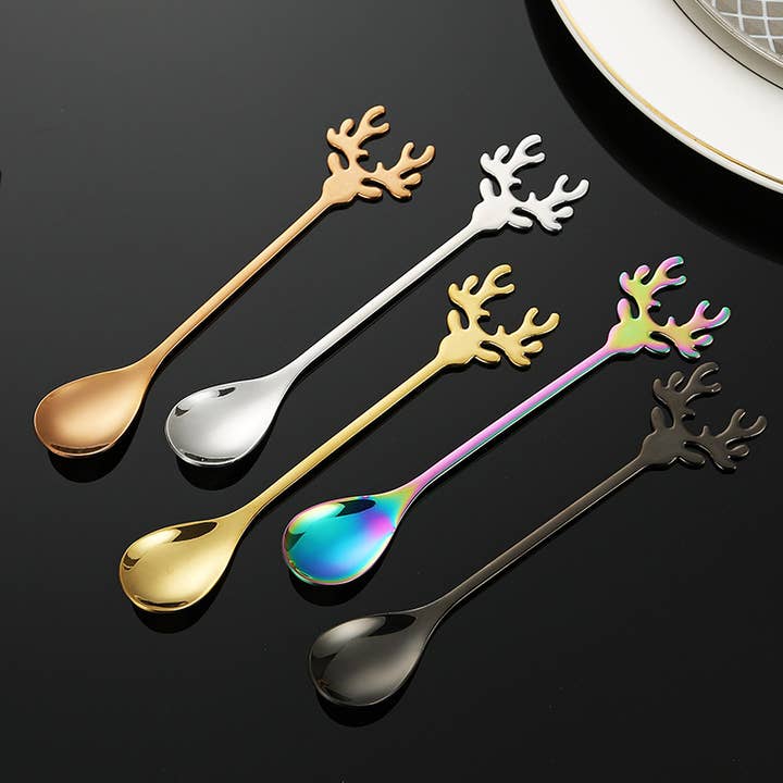 Sostraw & SmartThings - Wholesale Table Spoon (Cutlery) - Deer spoon for Christmas - Coffee, tea, dessert - 5 colors5