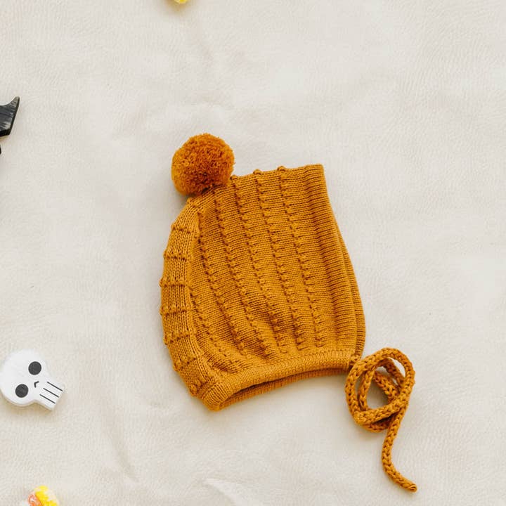 Knit Bonnet- pumpkin for wholesale by Petite Coo