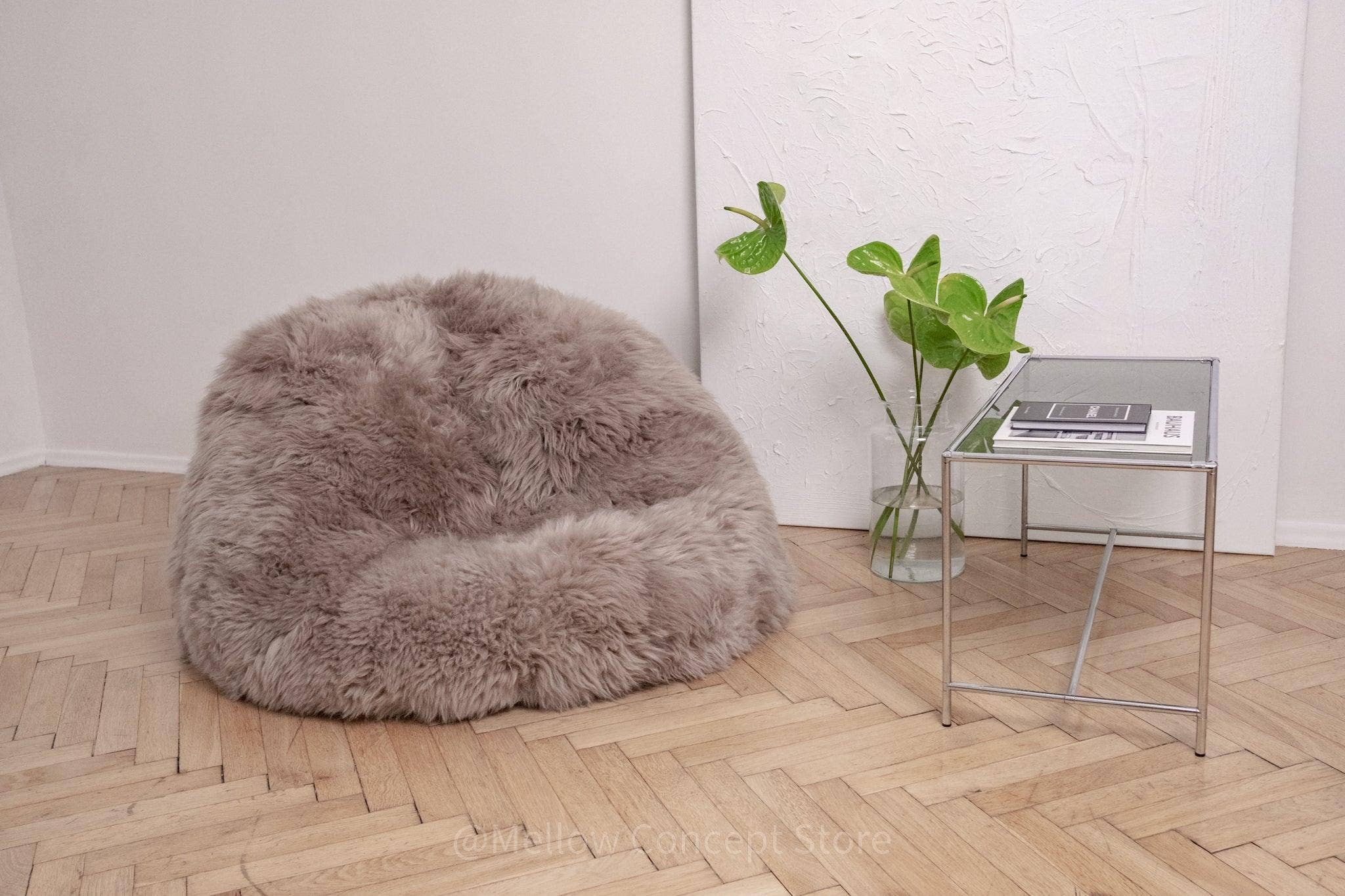 Mellow - Wholesale Pouf - Natural Sheepskin Beanbag - Greige2
