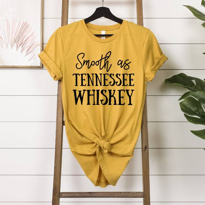 Smooth As Tennessee Whiskey Mustard Tee Black Ink for wholesale by Simply Tees