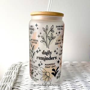  Daily Reminders 16 oz Libbey Glass Beer Can W/Bamboo