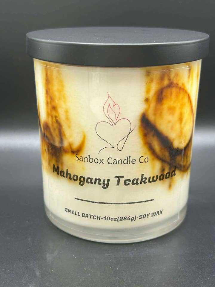 Bougie en cire de soja Mahogany Teakwood de 10 onces pour la vente par Sanbox Candle Co