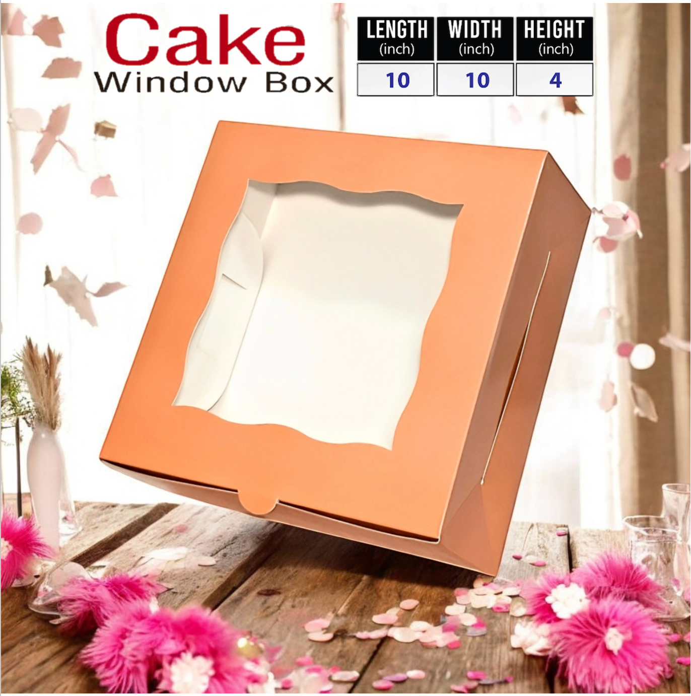 Tennessee IMPEX - Wholesale Cake Stand - Premium Cake Boxes with Clear Window (Baby Pink) Color1