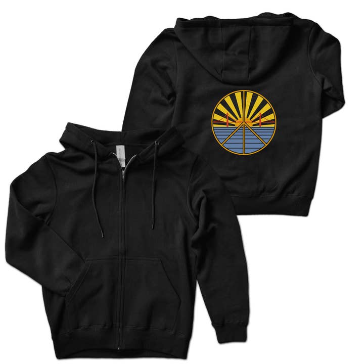 Black Golden Gate Bridge Sunset Peace Zip Fleece Hoodie for wholesale on Faire