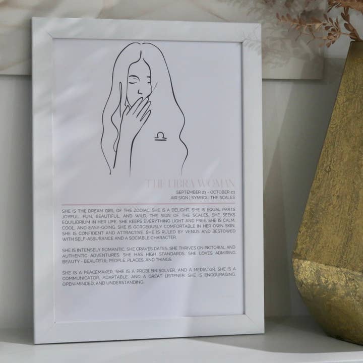 Libra Zodiac Framed Print (A4) for wholesale by By Laura Henao