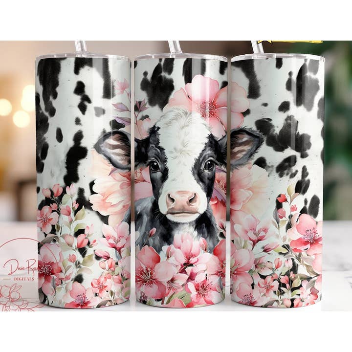 Schattige bloembeker met koe, magere beker van 20 oz, koebeker voor wholesale door Dm Crafting