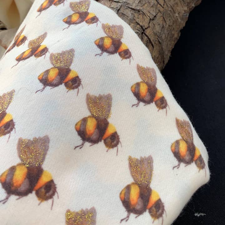 Art on Scarves - Wholesale Scarf - Women's - 🐝 Cashmere Feel Scarf | Handprinted Bees on Cream 🌼