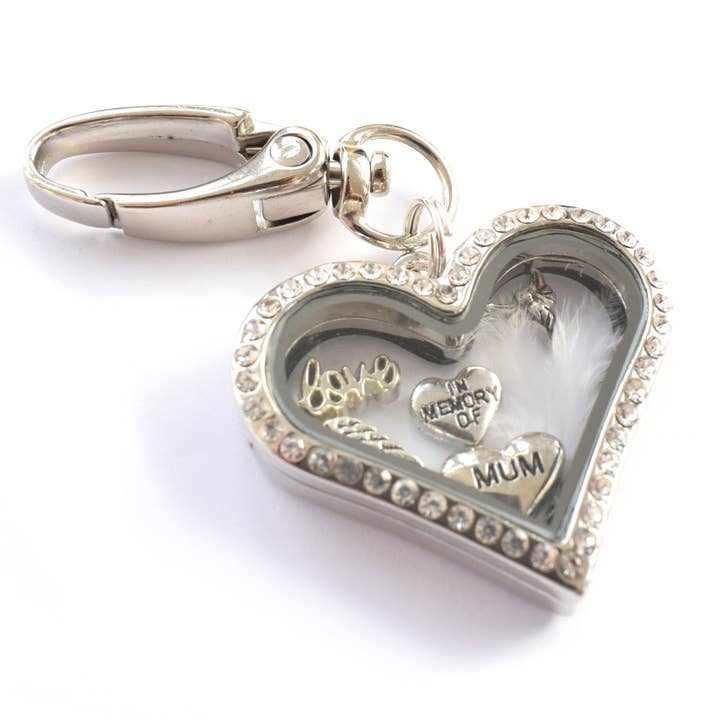 Mum Memorial Locket Keyring (or necklace).Feather Wing Angel for wholesale by Amaya Rose Ltd.