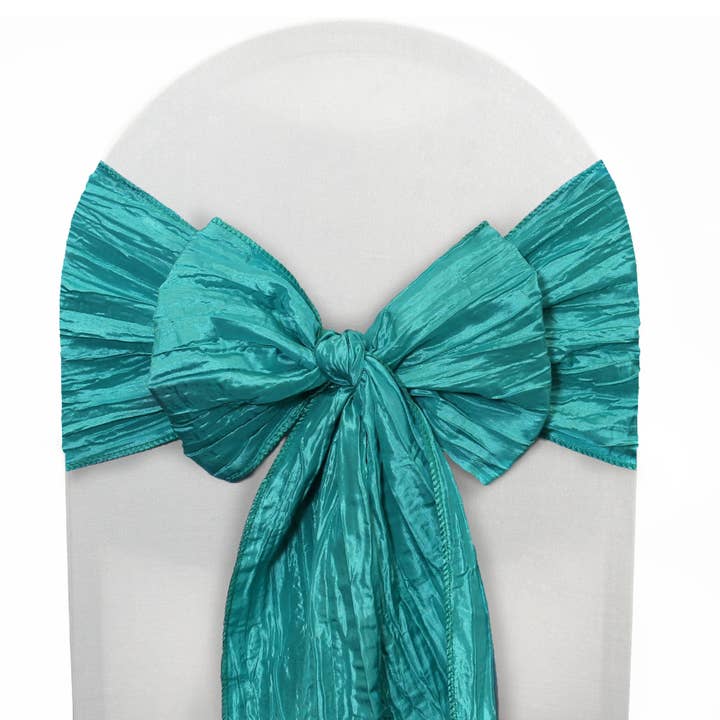 YOUR CHAIR COVERS - Wholesale Chair/Sofa Slipcover - Crinkle Taffeta Chair Sashes Teal (Pack of 10)