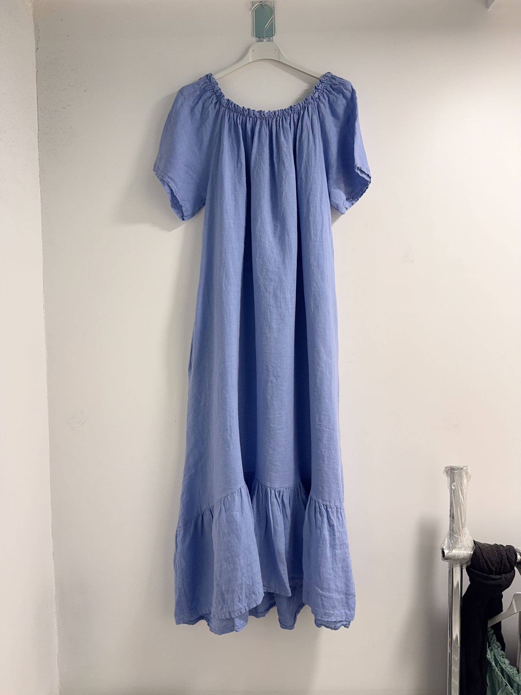 Happy look - Wholesale Dress - Women's - Long Linen Dress with Short Sleeves and Elastic Collar14