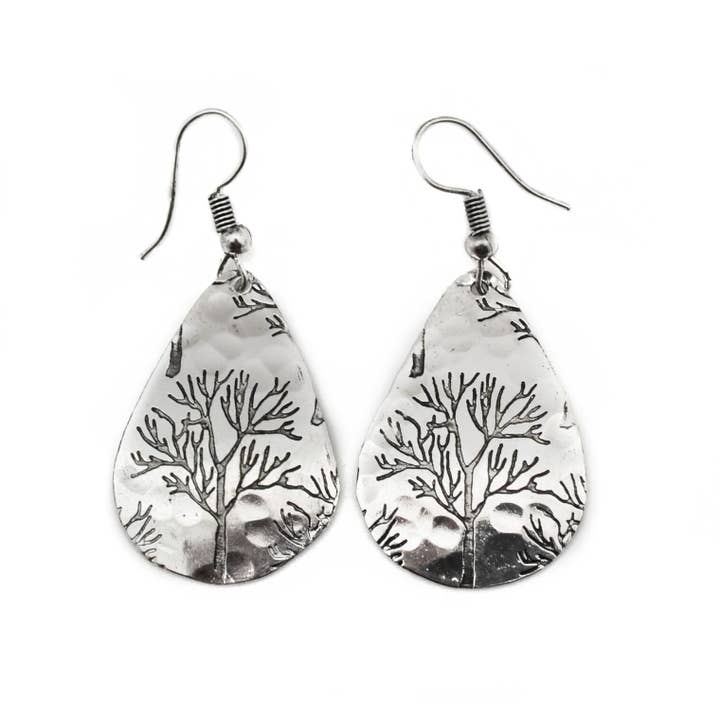Anju Jewelry - Wholesale Dangle Earrings - Winter Tree Silver Engraved Earrings