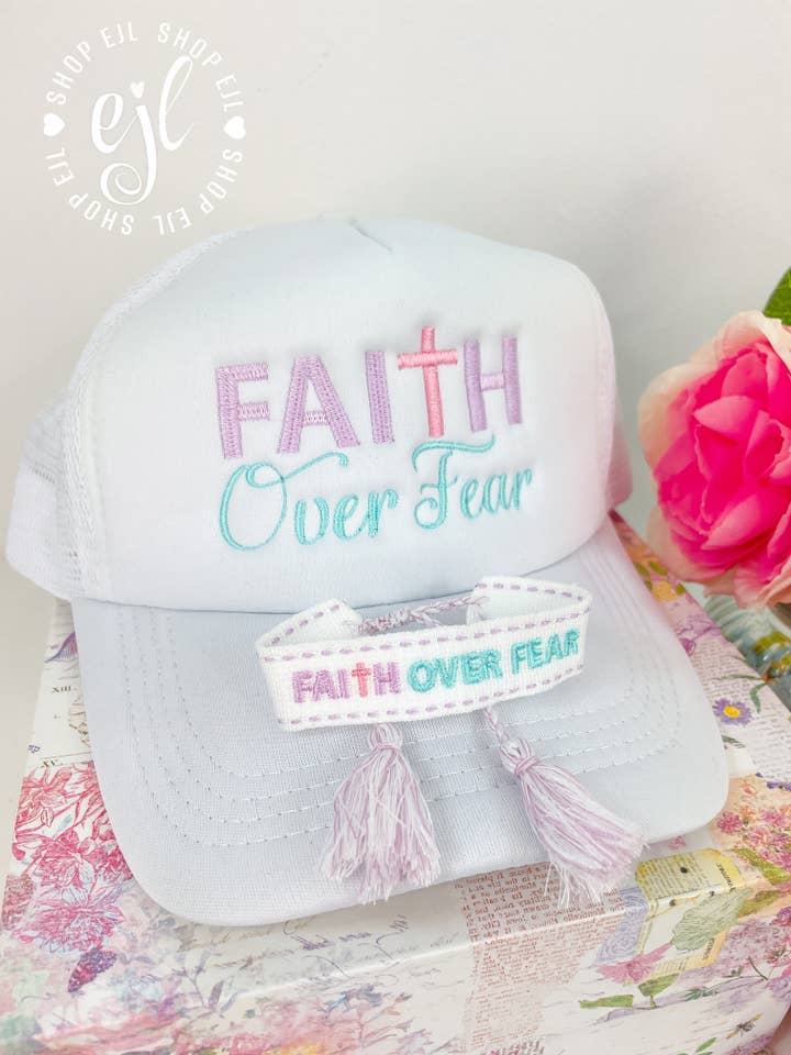 Faith Over Fear Trucker Hat / Faith Over Fear Bracelet for wholesale by EstelleJoyLynn, LLC