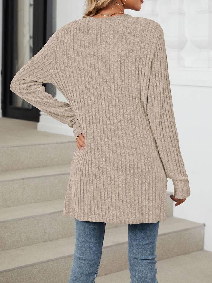 FULL TIME PURCHASE - Wholesale Cardigan - Women's - Solid Color Pocket Long Sleeved Cardigan Knitted Sweater15
