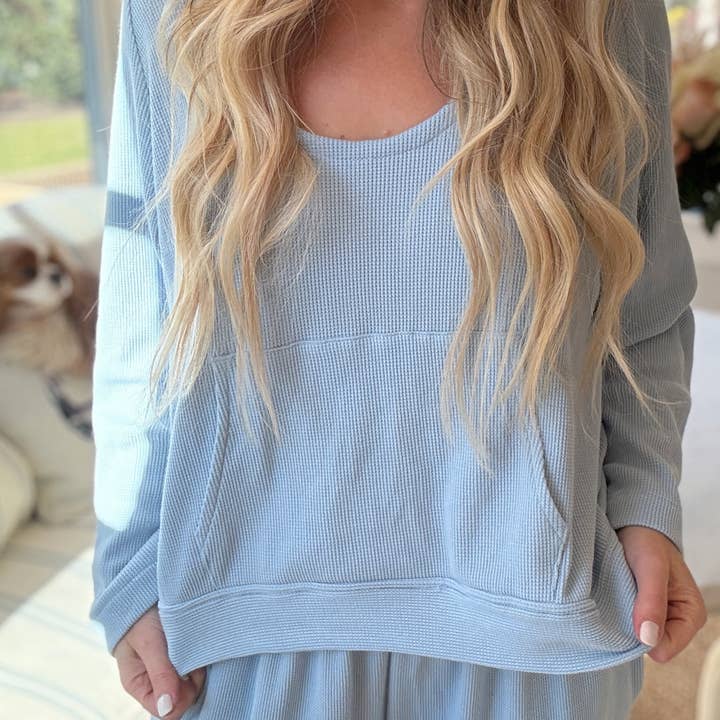 Powder Blue Waffle Hoodie – 100% Cotton Coastal Essential for wholesale by Cape Cod Chokers