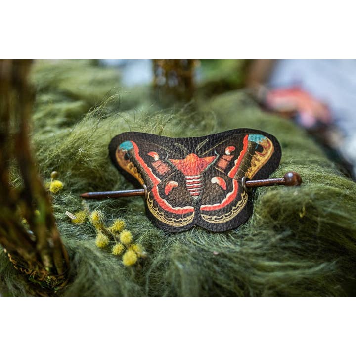 Costurero Real - Wholesale Barrette - Women's - Red Moth Hair Barrette Vegan Leather cottagecore woodland3
