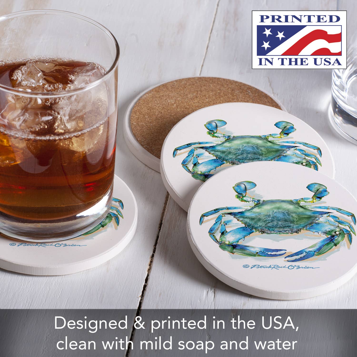 CounterArt/Highland Home/Thirstystone - Wholesale Coasters - Teal Crab Round Absorbent Stone Coaster 4pk1