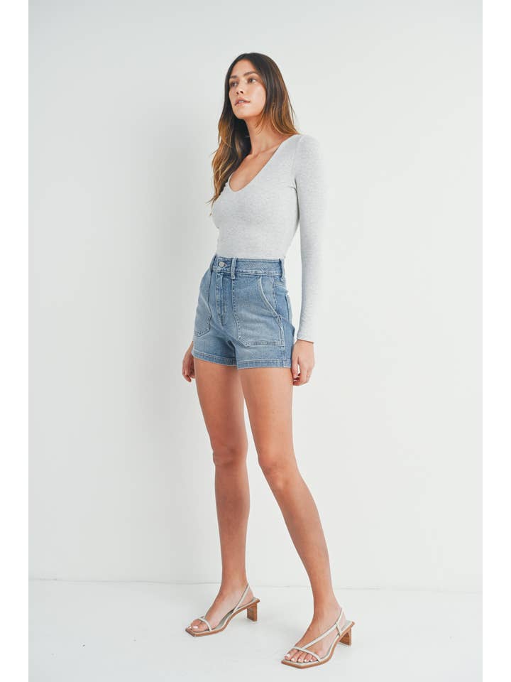 JUST BLACK DENIM - Wholesale Shorts - Women's - BH404J - LT - High Rise Utility Cargo Short