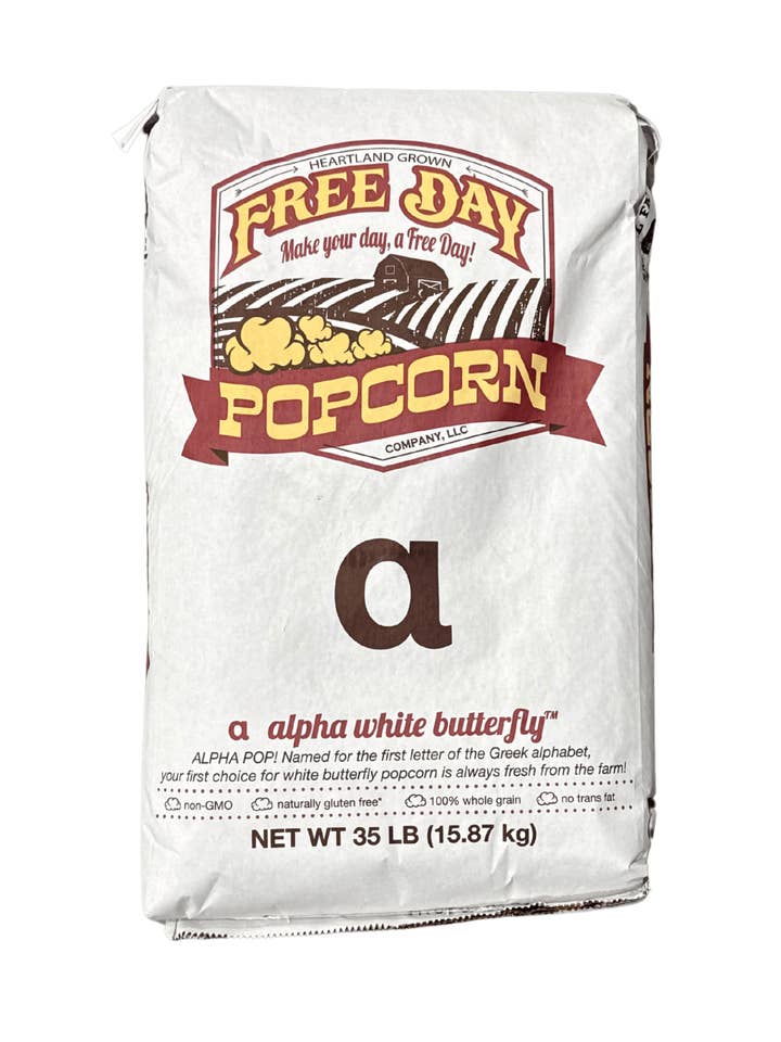 White, 35 lb Bulk Bag: Farm Fresh Non-GMO Popcorn for wholesale by Free Day Popcorn Company