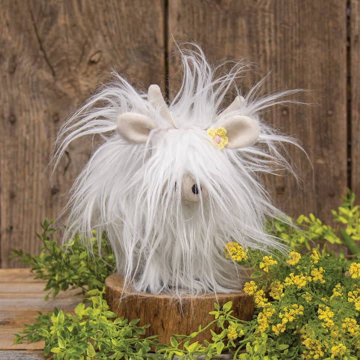 Bright Ideas - Wholesale Decorative Tabletop Object - White Fluffy Bobbing Highland Cow1
