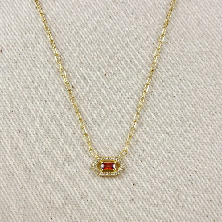 18k guld vermeil fancy baguette halskæde med fødselssten for engroshandel hos GoldFi