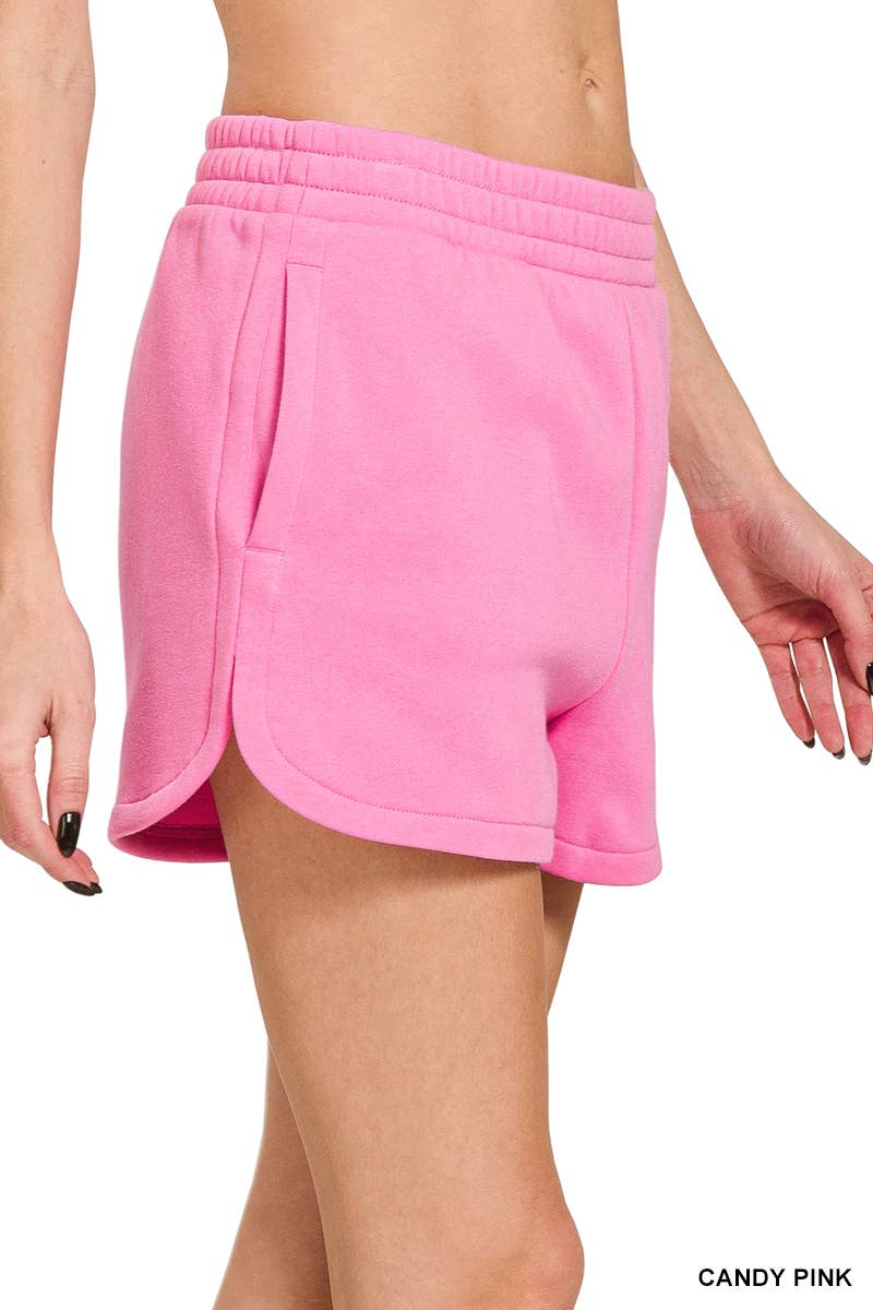 42POPS - Wholesale Shorts - Women's - ',..Fleece Elastic Waistband Dolphin Shorts w/ Pockets2