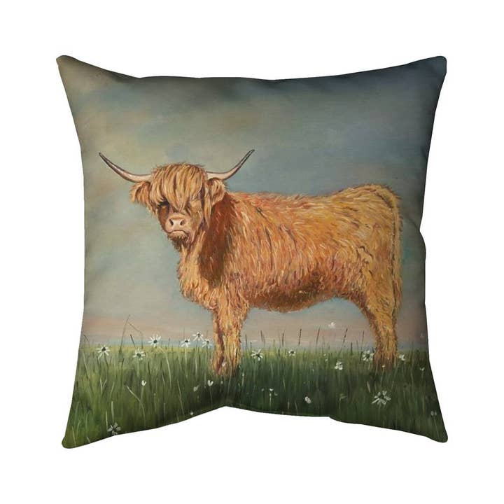 Almohada Daisy la Vaca Highland | Decoración Rústica de Animales de Granja para venta al por mayor de BEGIN HOME DECOR