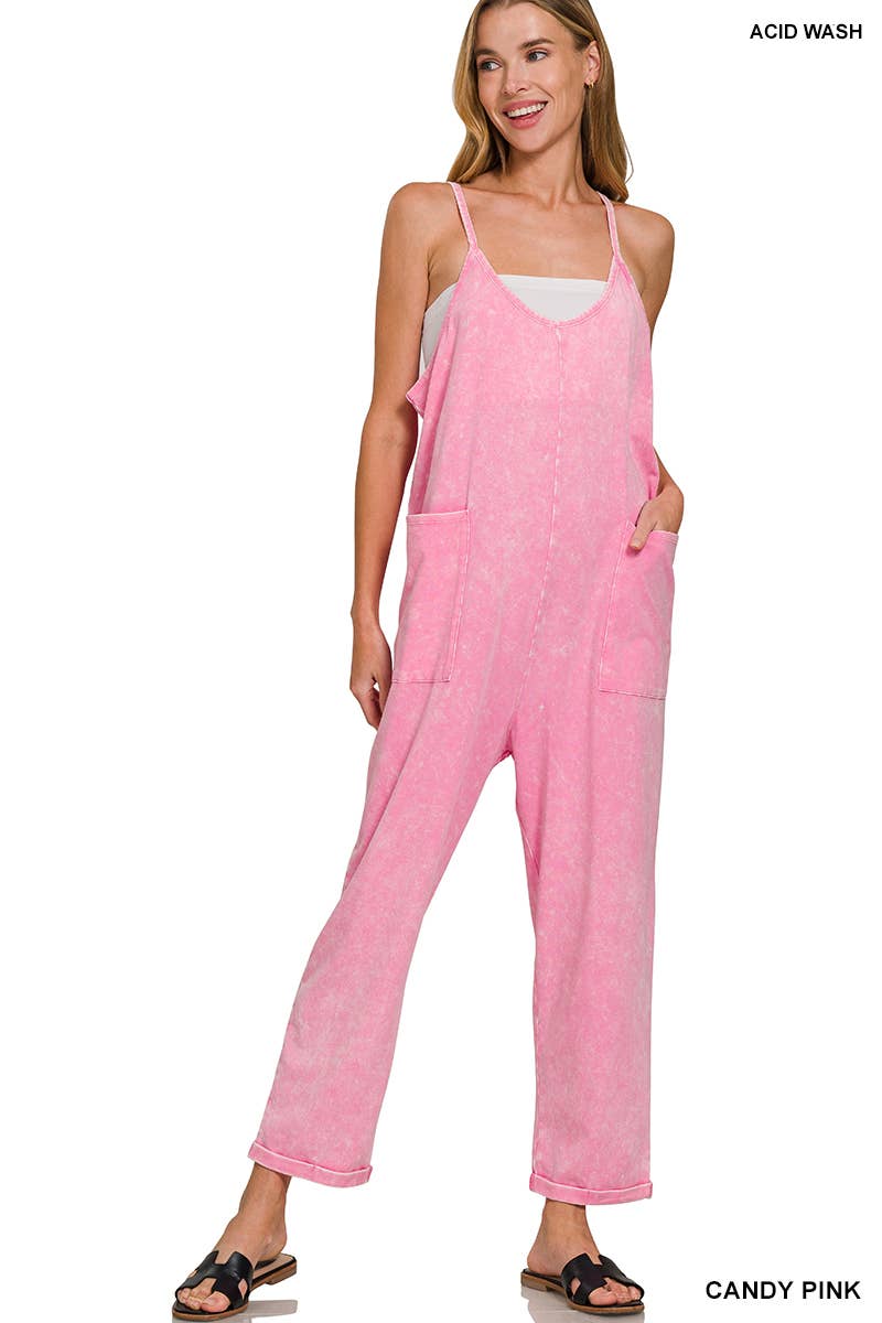 42POPS – wholesale Overaller - Dam – Tvättade hängselbyxor med spaghetti-band och fickor6