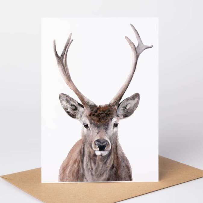 Highland Stag - British Wildlife Greetings Card for wholesale by MARIE FINE ART