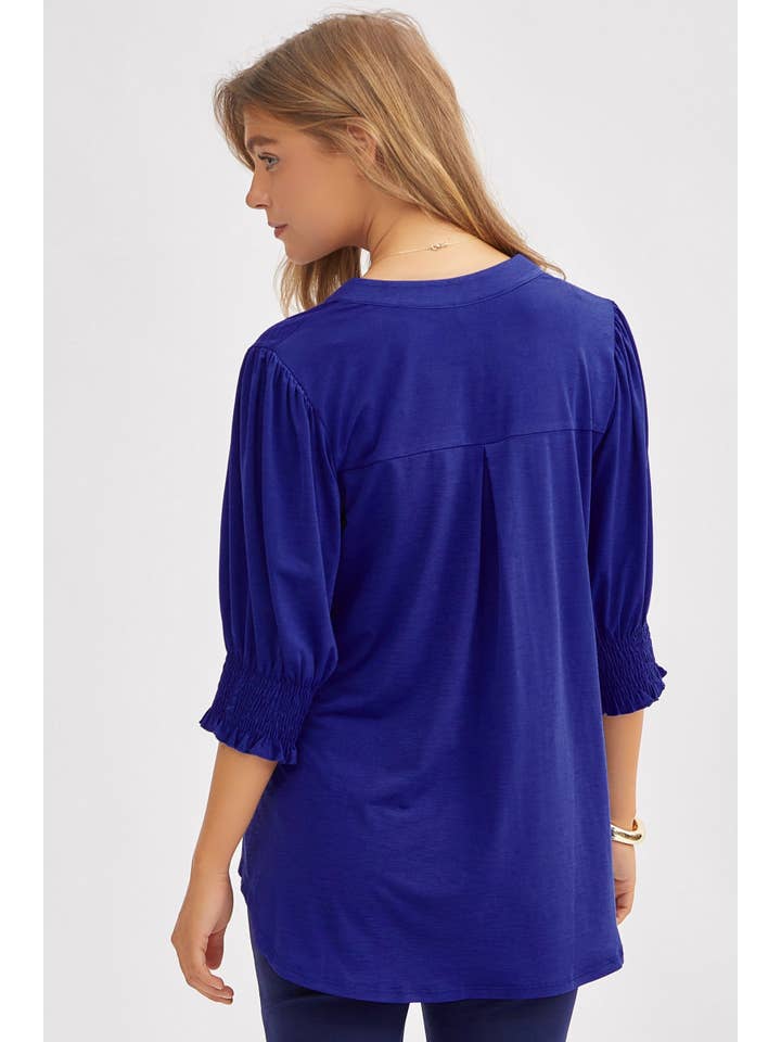 Dear Scarlett - Wholesale Blouse - Women's - Mandarin Collar 3/4 Smock Sleeve Blouse