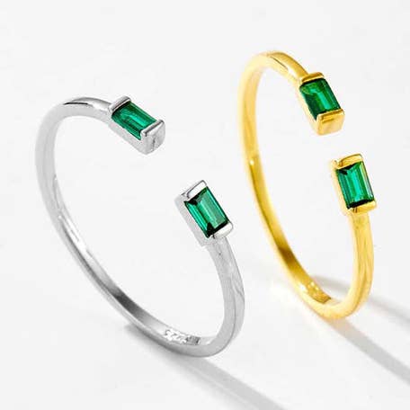 Baguette Green Gemstone Stacking Ring in 925 Sterling Silver for wholesale by Perimade & Co. LLC