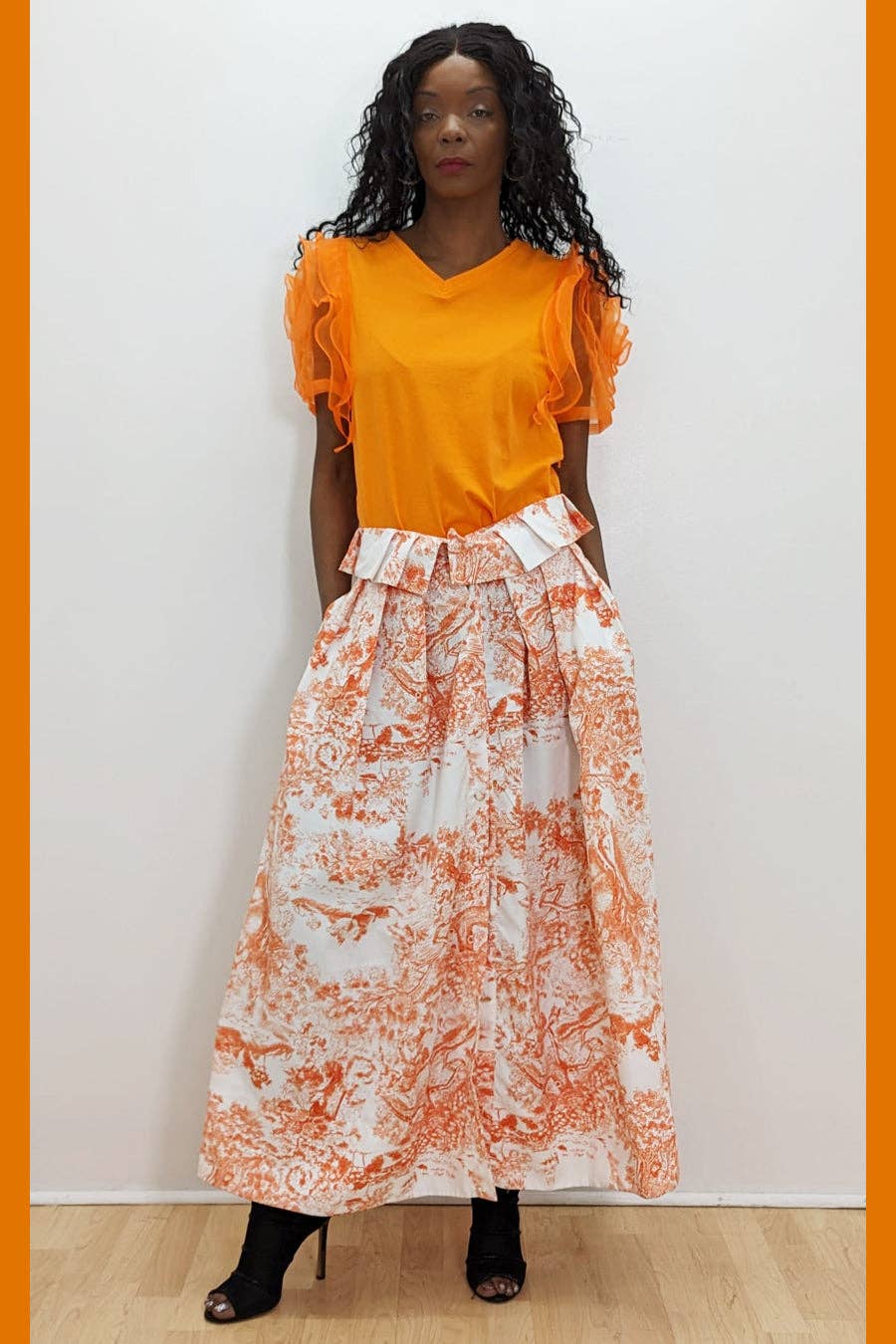 N by Nancy - Wholesale Skirt - Women's - E71118 SKIRT (ORANGE, BLK)1