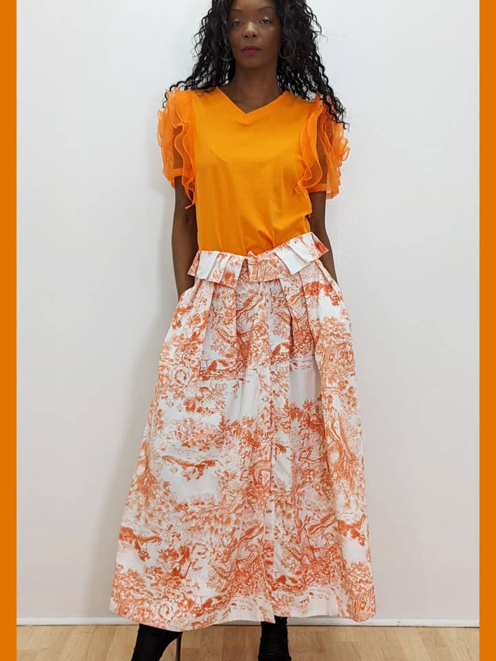 N by Nancy - Wholesale Skirt - Women's - E71118 SKIRT (ORANGE, BLK)1