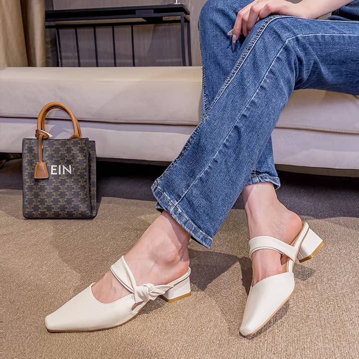 ACCITY - Wholesale Low Heels - Women's - SIMPLE SQUARE TOE SQUARE TOE MULES WITH THICK HEEL_CWSHS07116